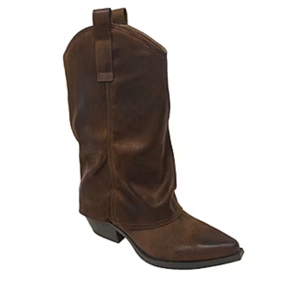 POP Shoes - Pop Womens Nicona Block Heel Cowboy Boots Sz 7.5 Dark Brown QUICK SHIP